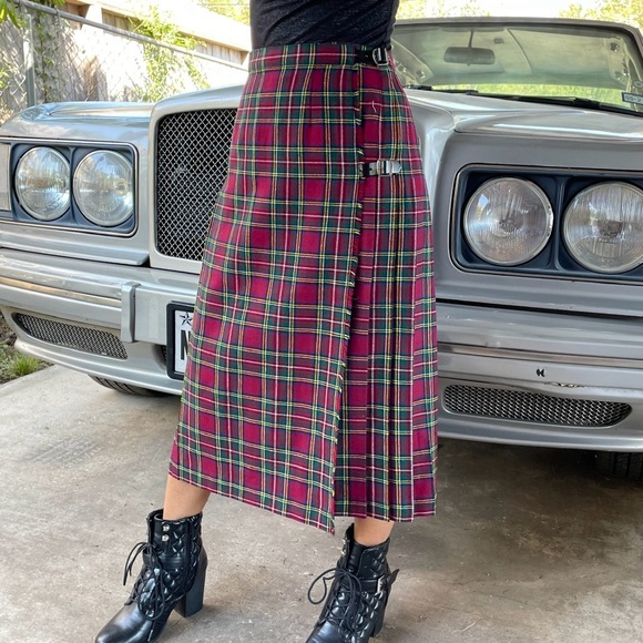 🔥Vintage John Morrison Edinburgh Kilt 100% Wool Tartan Paid Pleated Wrap Skirt - Picture 3 of 15